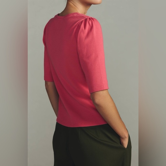 Anthropologie Maeve Split-Neck Top Bright Pink Large - Picture 3 of 11